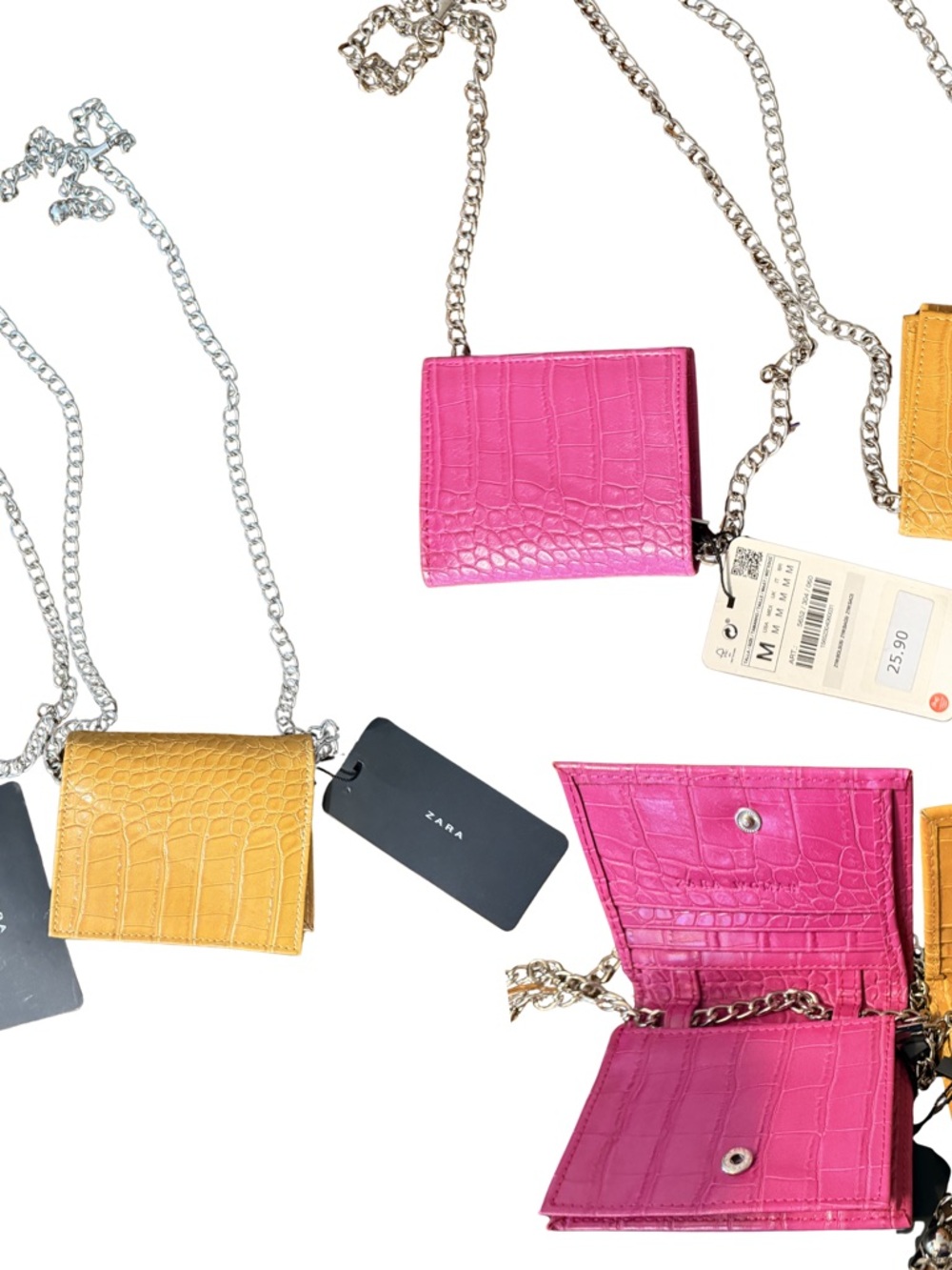 Zara Women's Croc-Embossed Mini Chain Wallet - yellow